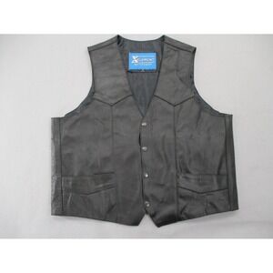 Xelement Leather Vest Mens XL Black Motorcycle Biker Riding Snap Button Pockets